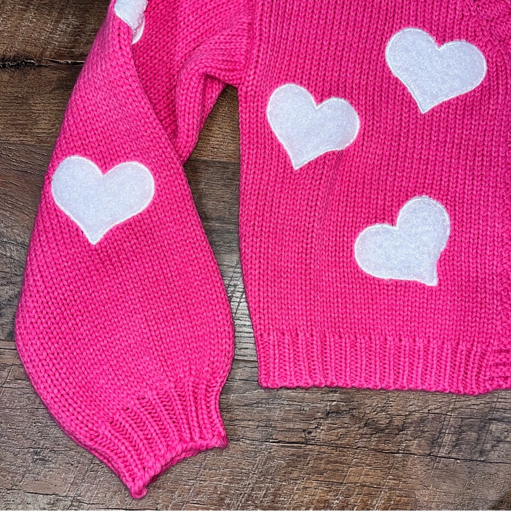 Pink with White Hearts Cardigan Barbie Sweater Valentine’s Day Scandi Girl - Picture 9 of 14